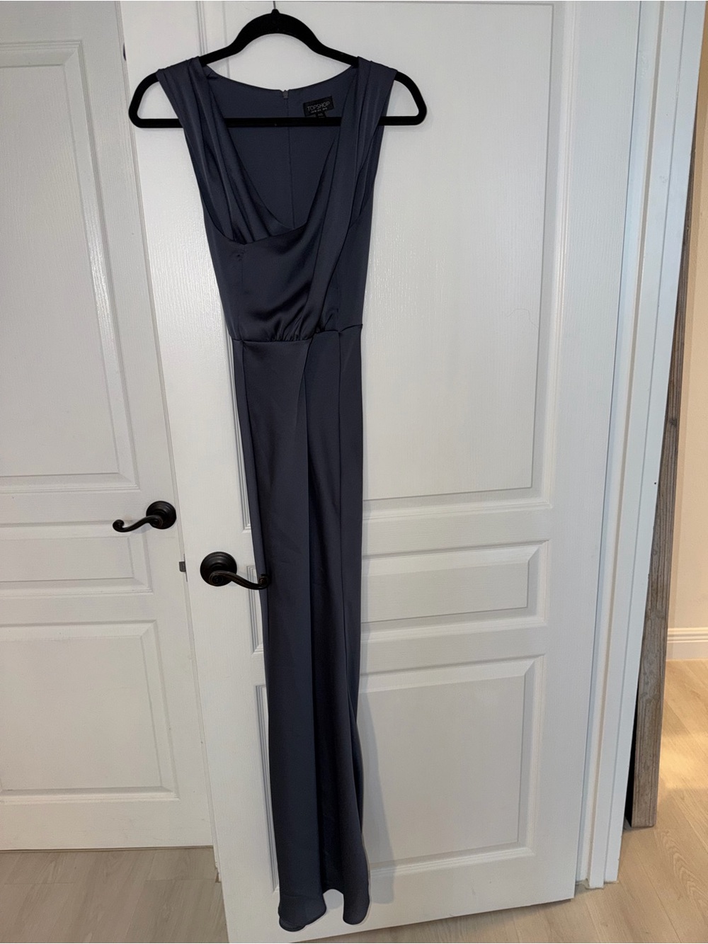 Topshop Slate Gray Satin Cowl-Neck Jumpsuit